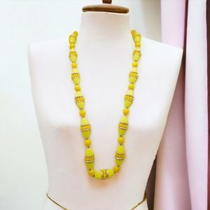 Hong Kong Necklace Vintage Yellow Bead Gold Tone Accent Asian Chunky Estate